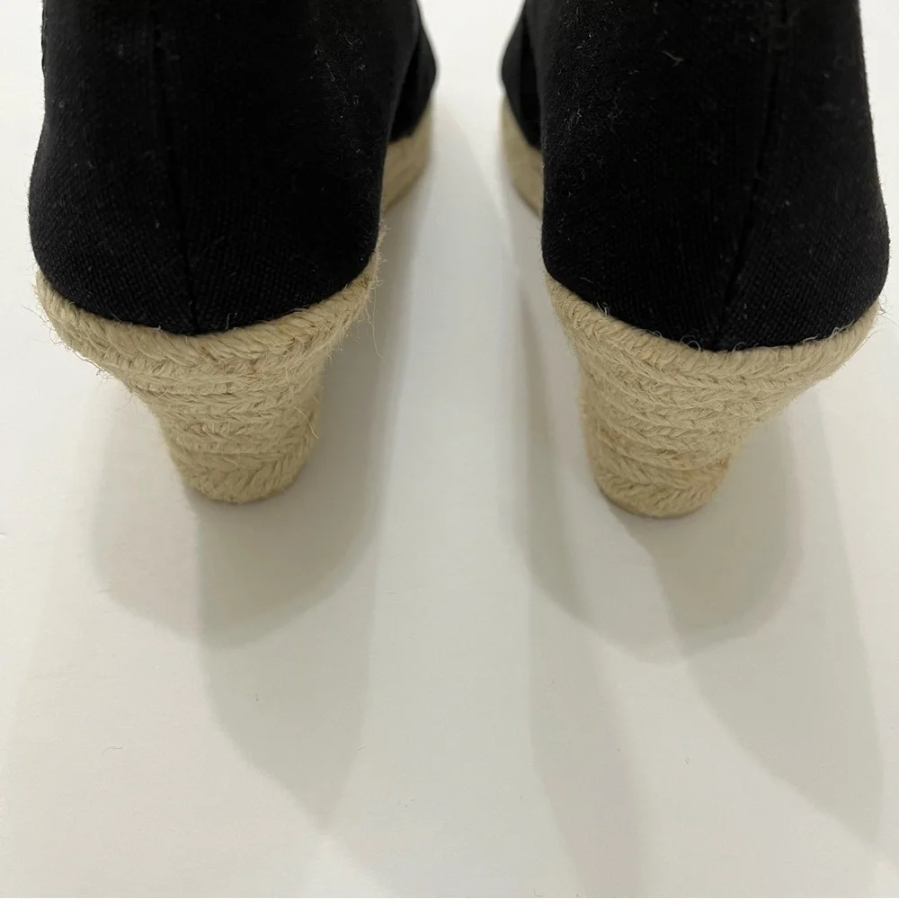 Talbots Black Slip On Espadrille Wedge Jute Shoe